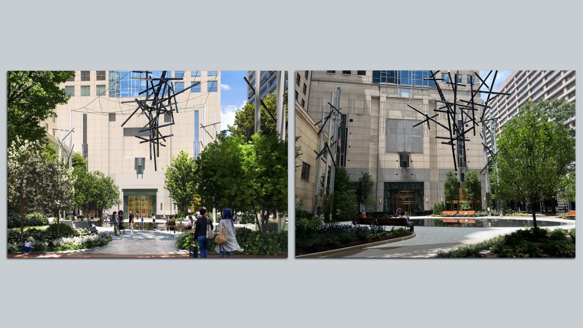 Rendering of a city park next to a city park