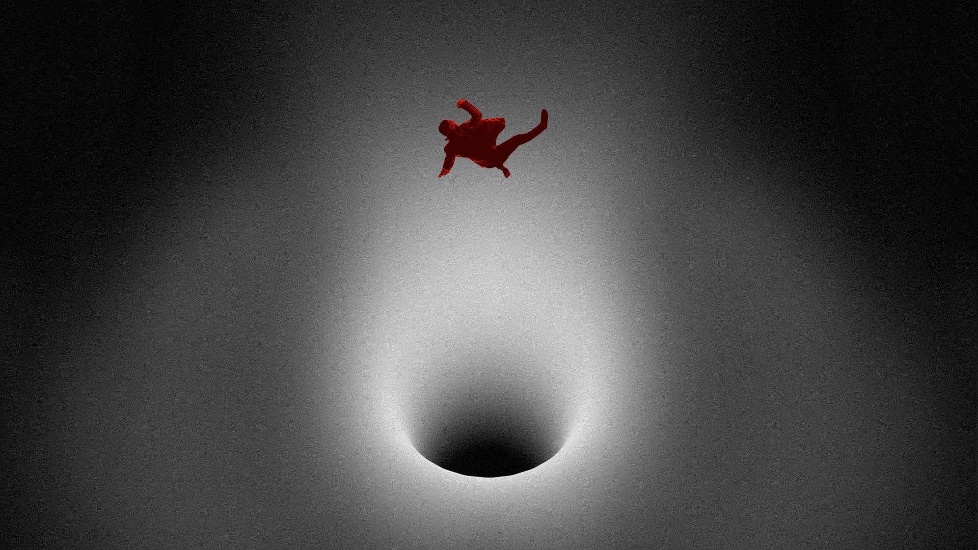 Illustration of a long figure falling into a dark void. 