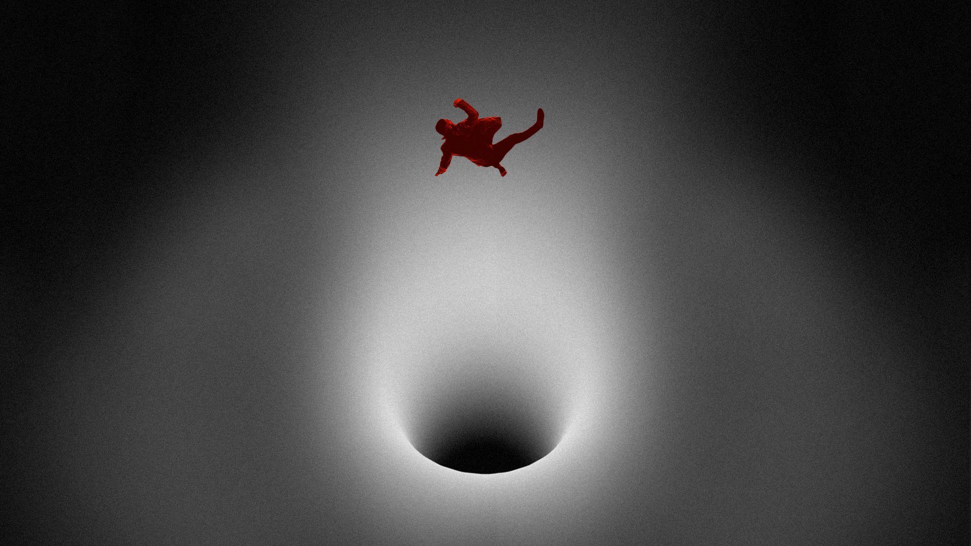 Illustration of a long figure falling into a dark void.