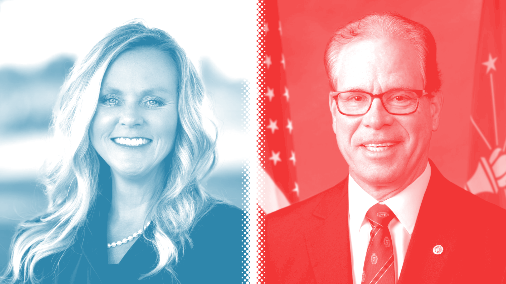 Photo illustration of Jennifer McCormick and Mike Braun.