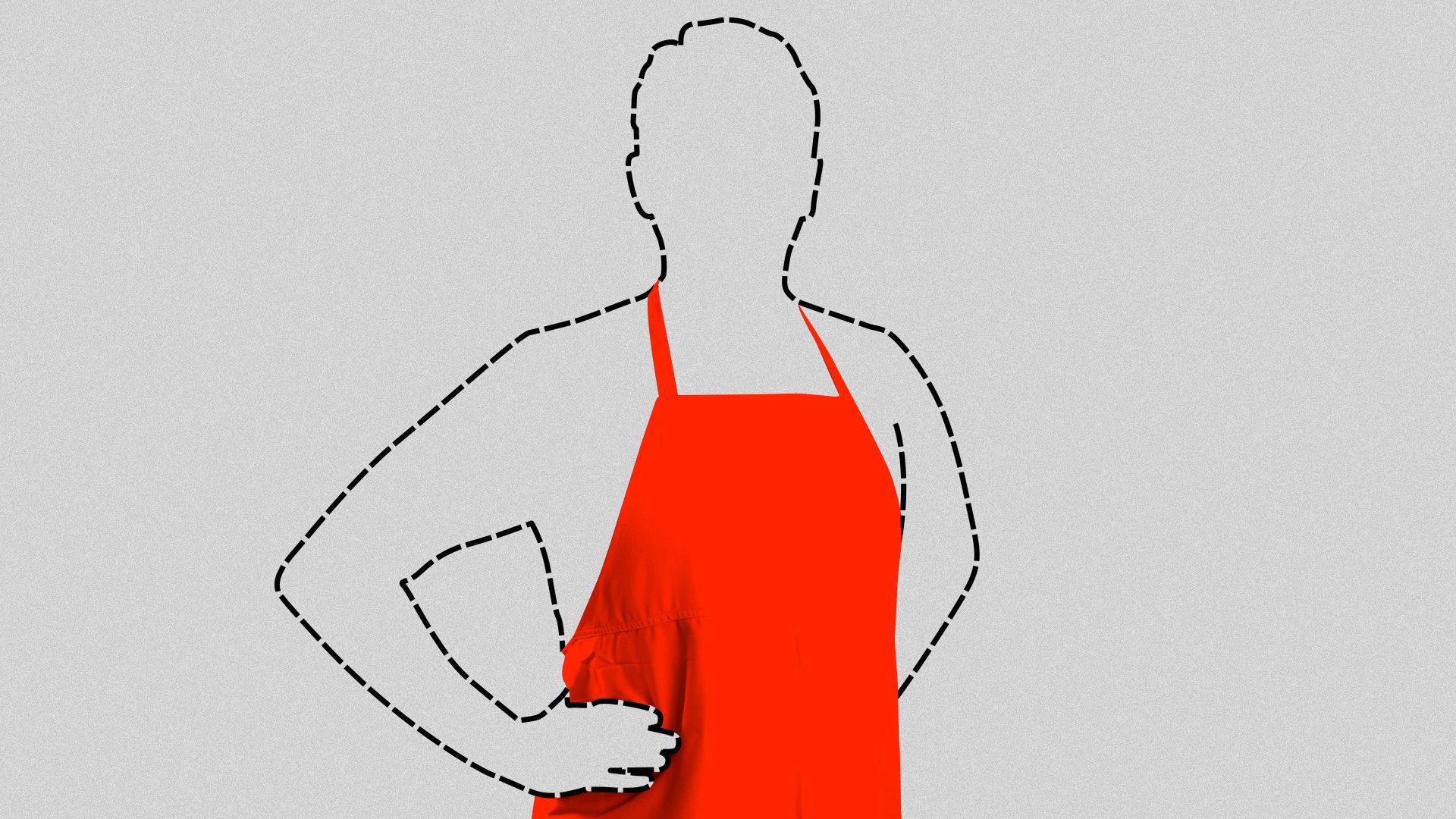 Illustration of a dotted outline of a shop worker wearing an apron. 