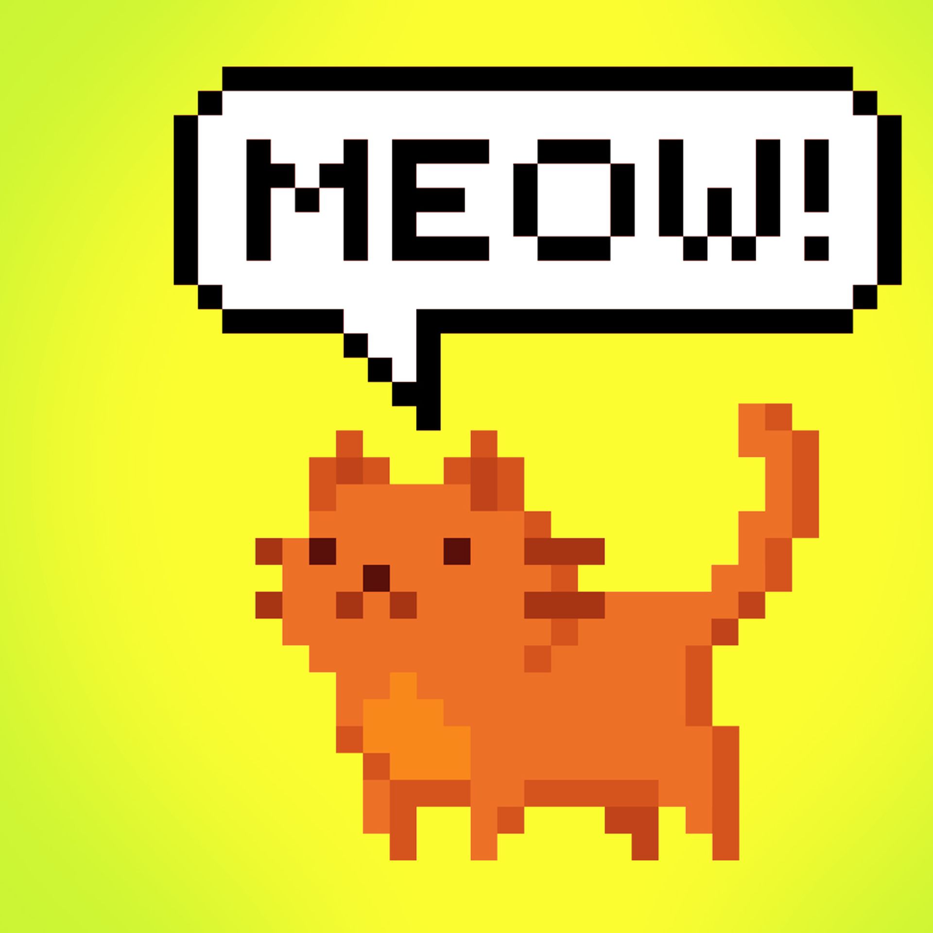Illustration of a digital cat saying meow