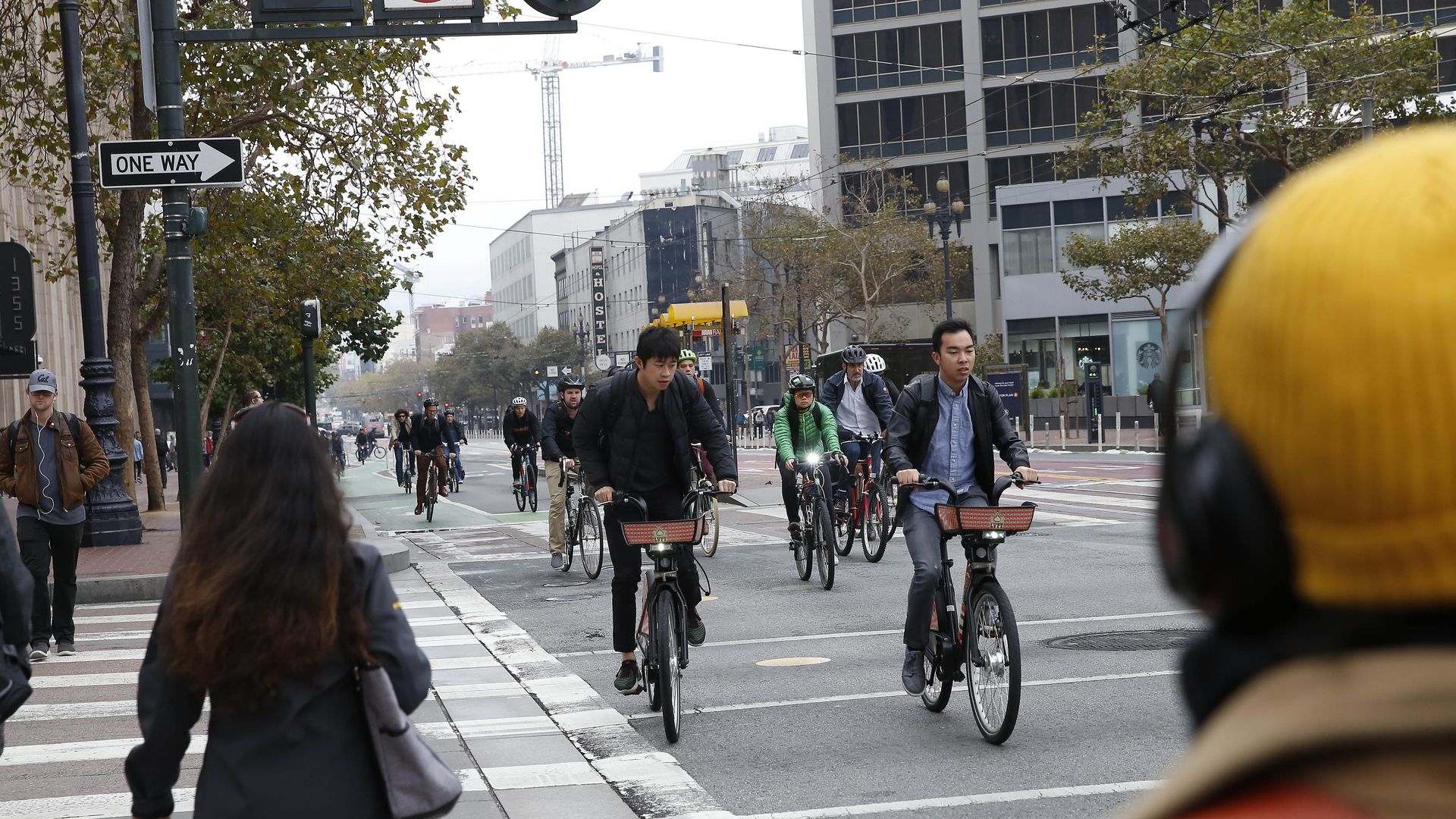 Bicyclists and pedestrians on Market Street 