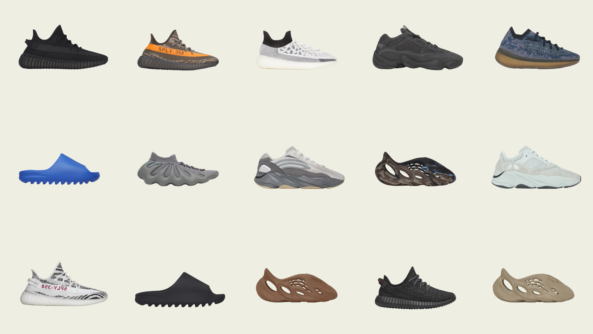 a display of different shoes, as they would appear on a store display rack.