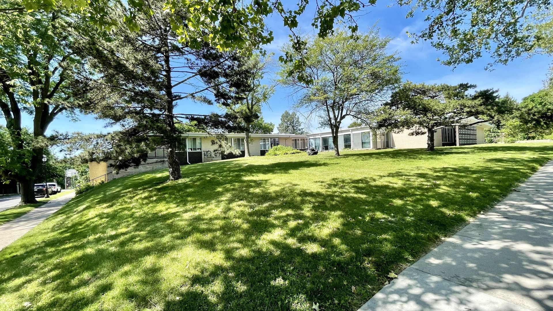 The lawn outside the Mickel Center