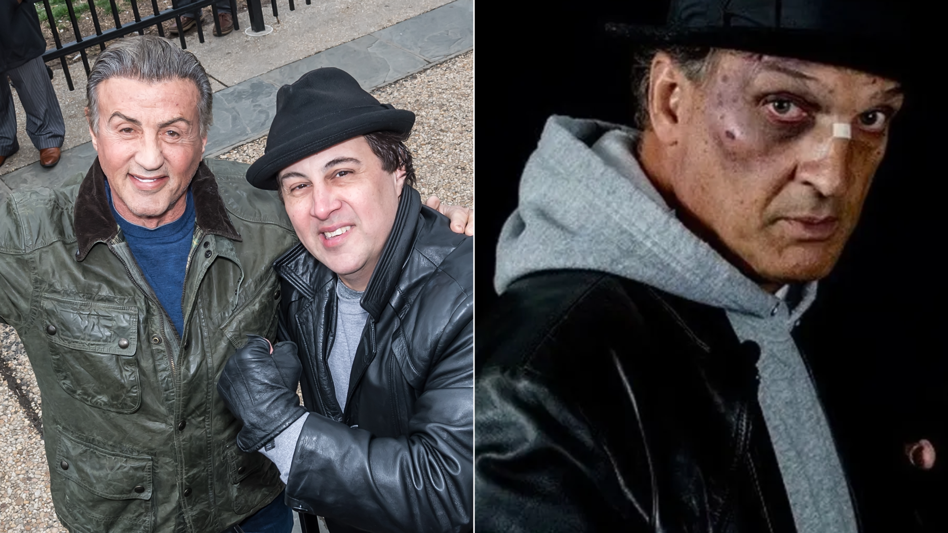 Sylvester Stallone and Mike Kunda, left; John Monforto, right