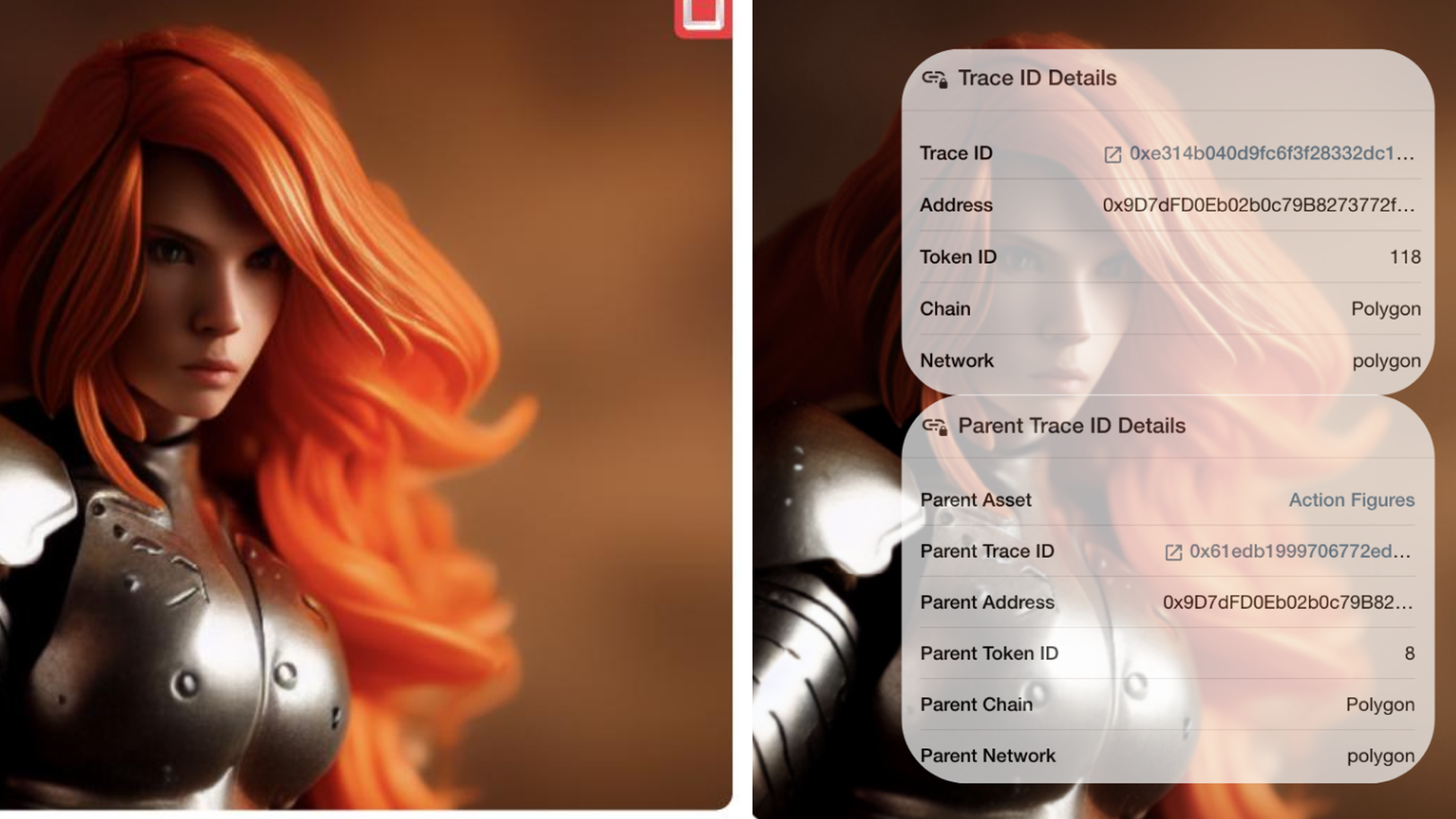 An image created by generative AI system Vermillio, along with details on its origins