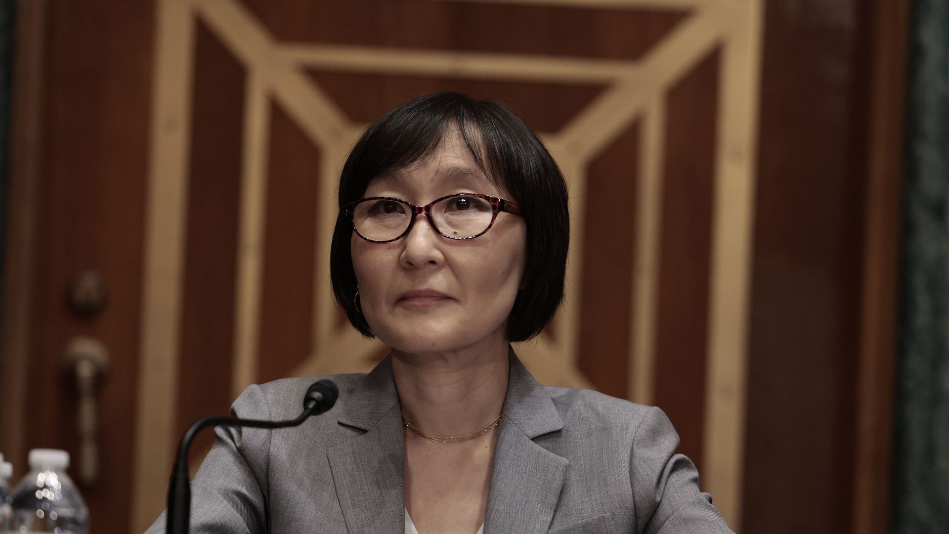 A woman at a hearing