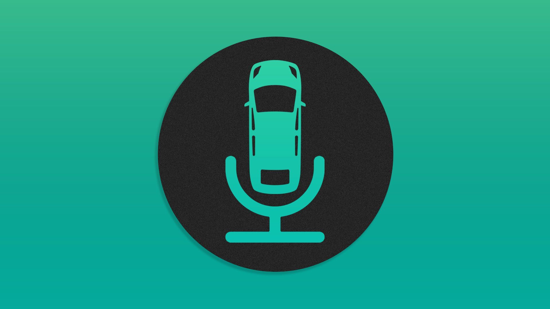Illustration of microphone logo with a car in it